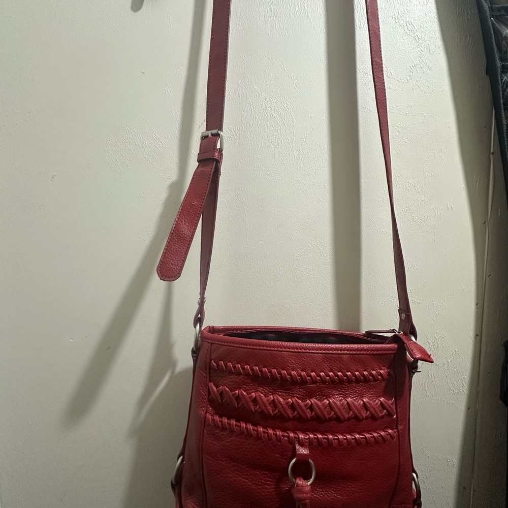 Coldwater Creek Red Leather Crossbody Bag with Woven Details